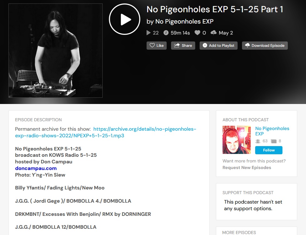 Airplay at No Pigeonholes EXP 5-1-25