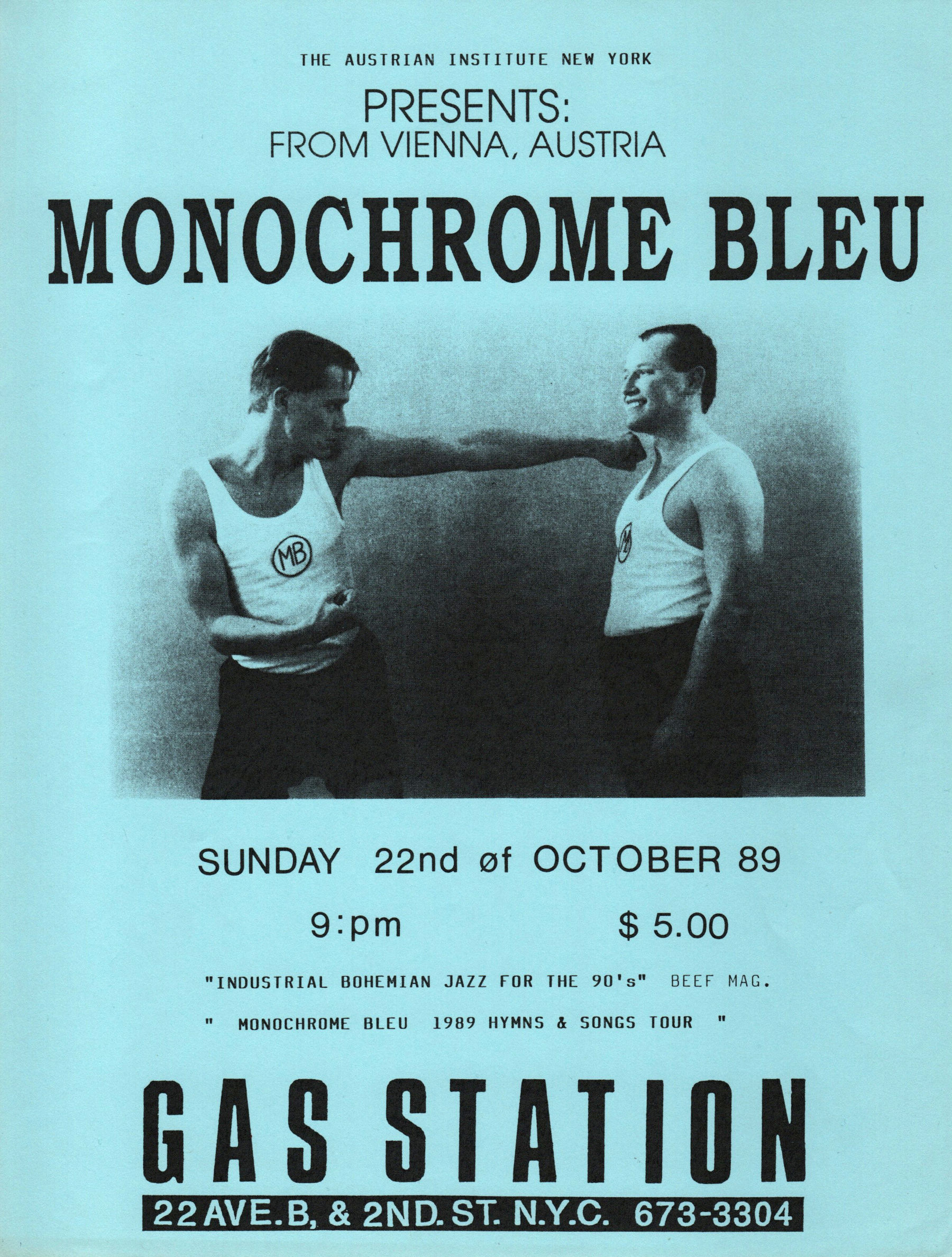 Monochrome Bleu Flyer Gas Station NYC